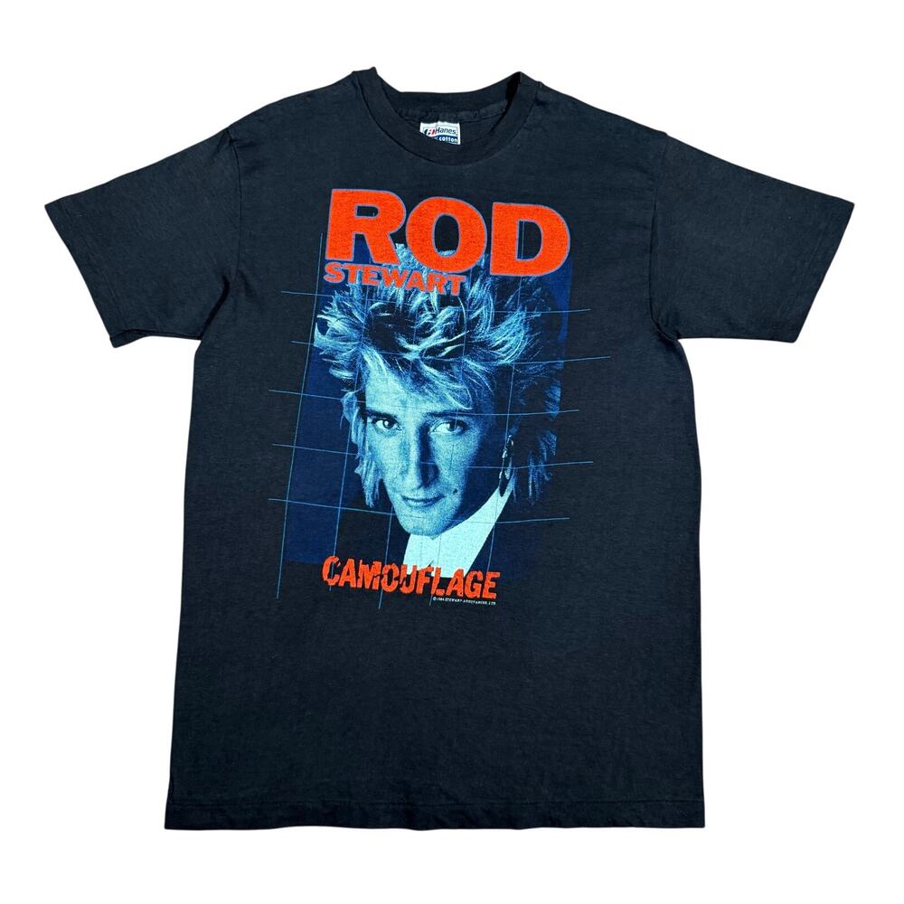 Vintage 1984 Rod Stewart Camouflage Tour Shirt Single Stitch 80s Fits like Small